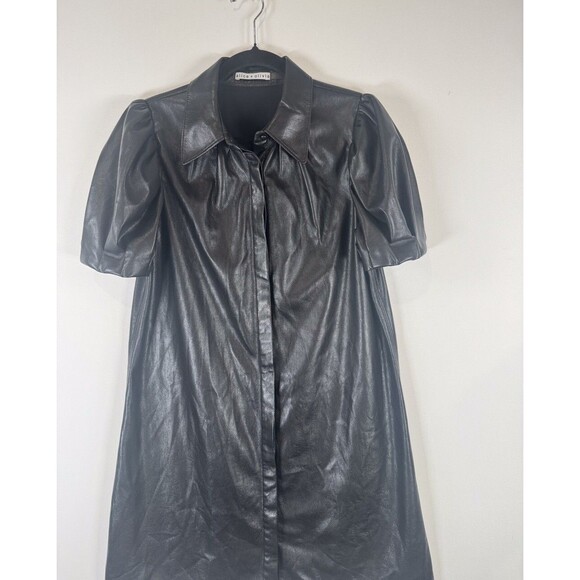 Alice Olivia Womens Dress Black Jem Vegan Leather Mini Puffed Shirtdress Medium - Picture 7 of 12